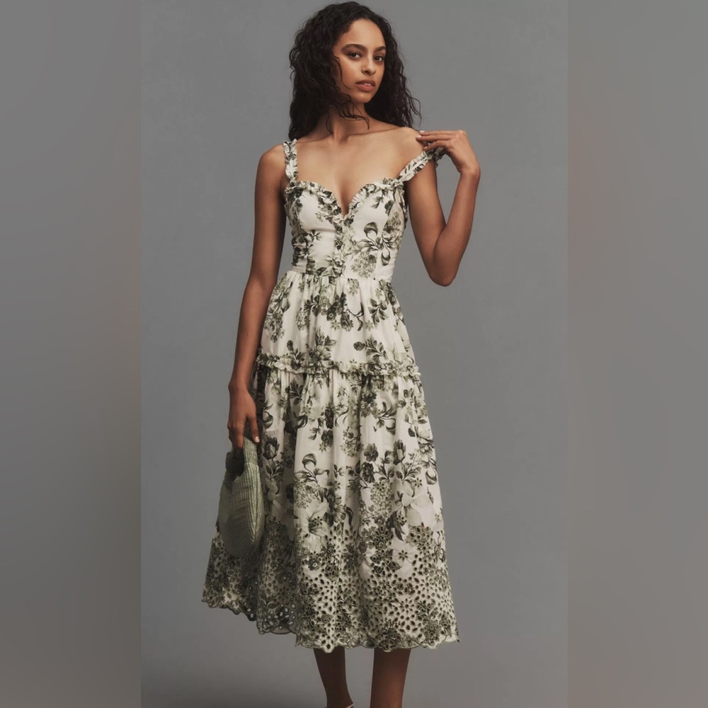 Anthropologie Black and White Floral Midi Dress